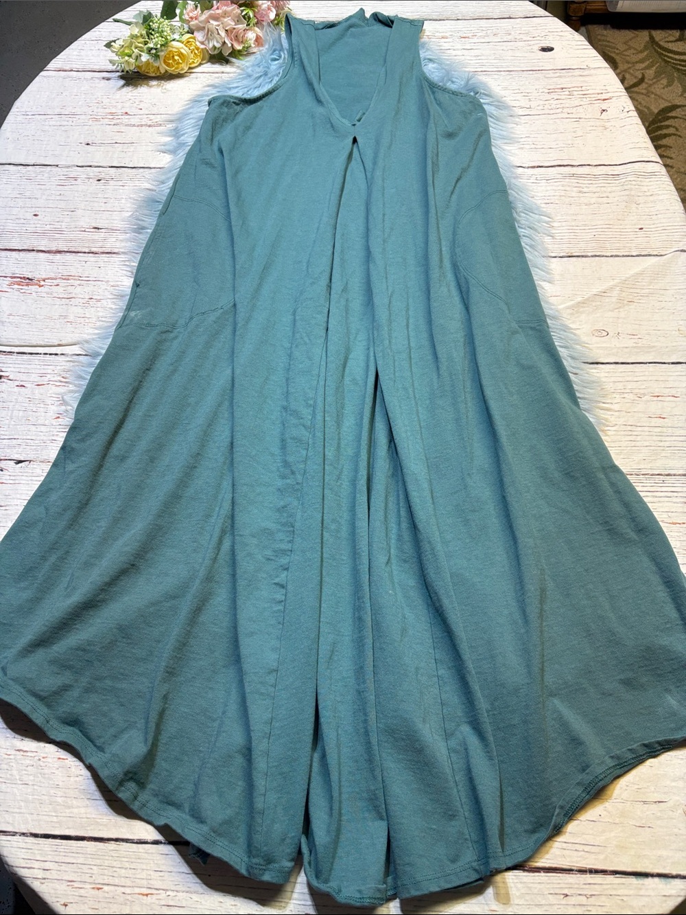 Free People Beach Teal Sleeveless Midi Dress with V-Neck & Pockets Sz M